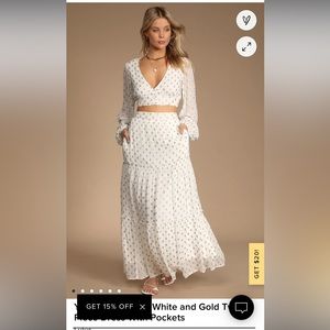 Lulus two piece white/gold dress